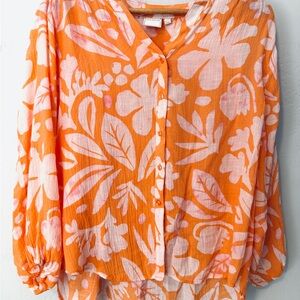 Zac & Rachel Vibrant Orange and Pink Floral Blouse